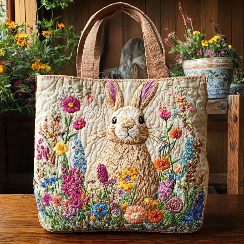 Rabbit Garden Quilted Tote Bag 1