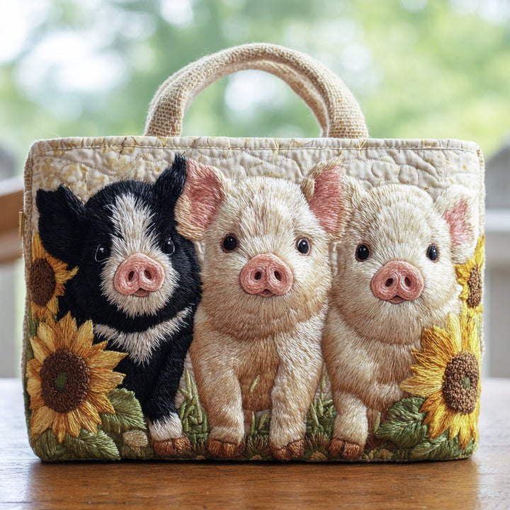 Sunflower Pig Charm Quilted Tote Bag 1