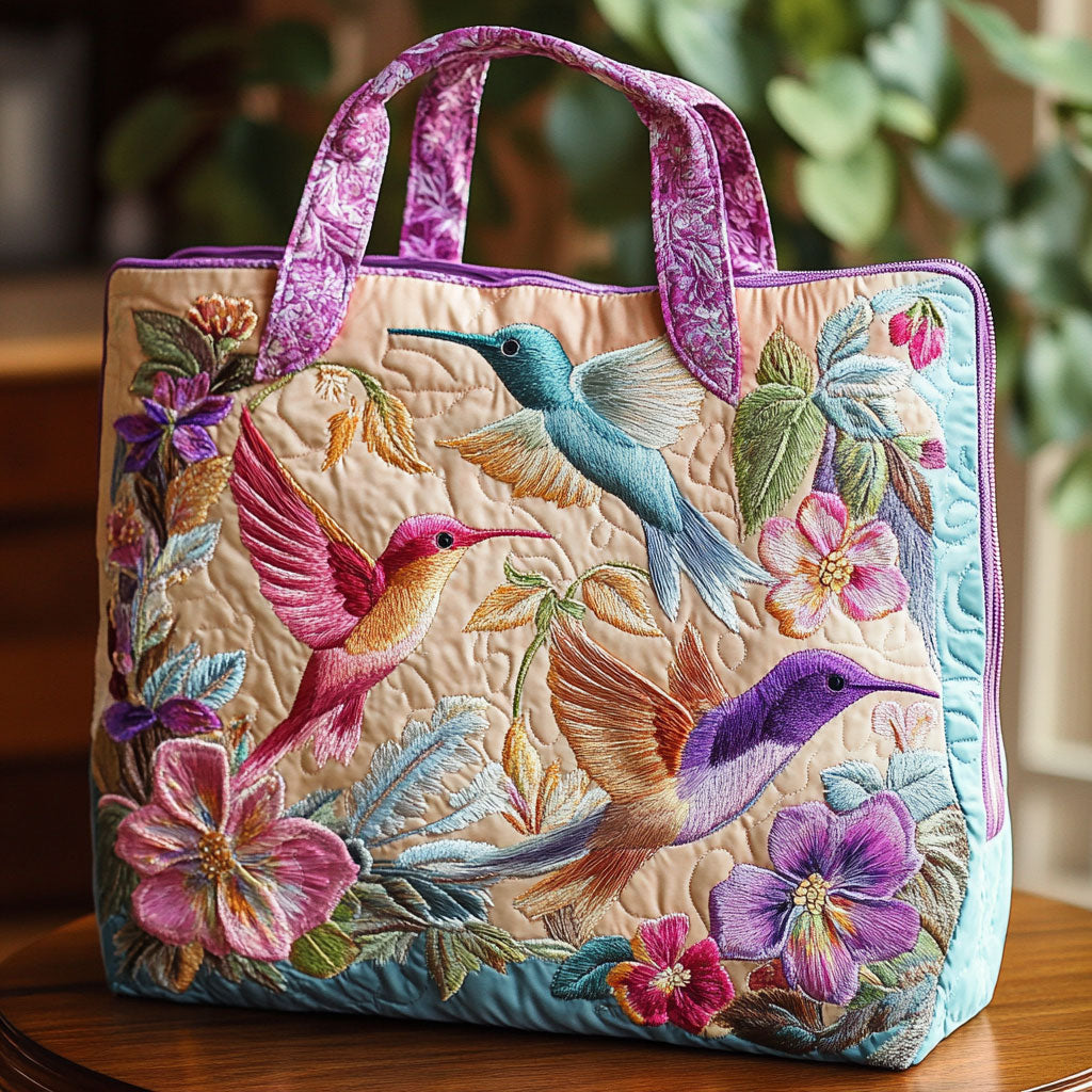 Hummingbird Flower Quilted Tote Bag 1