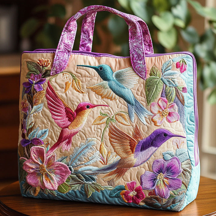 Hummingbird Flower Quilted Tote Bag 1