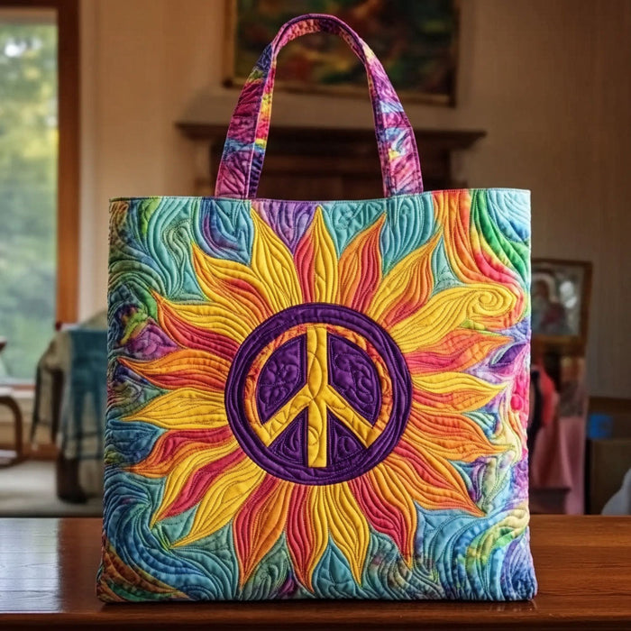 Radiant Peace Sunflower Quilted Tote Bag 1