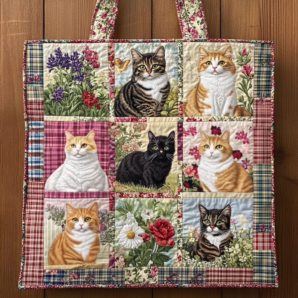 Sunflower Cat Quilted Tote Bag 1