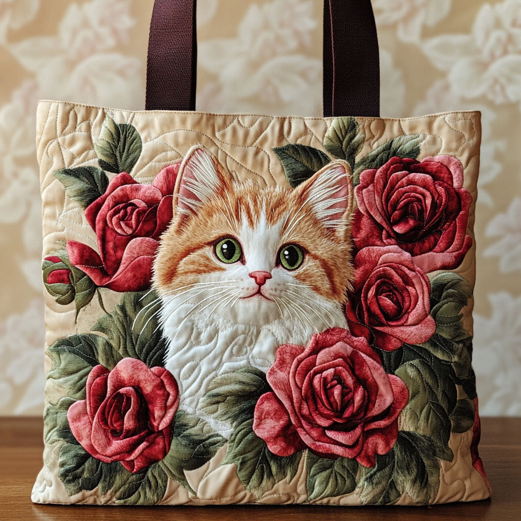 Floral Cat Quilted Tote Bag 1