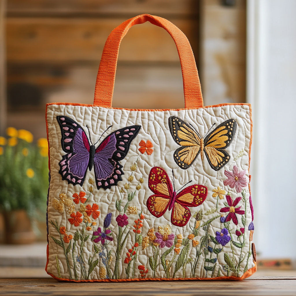Butterfly Flower Garden Quilted Tote Bag 1