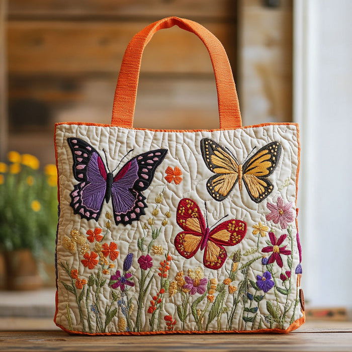 Butterfly Flower Garden Quilted Tote Bag 1