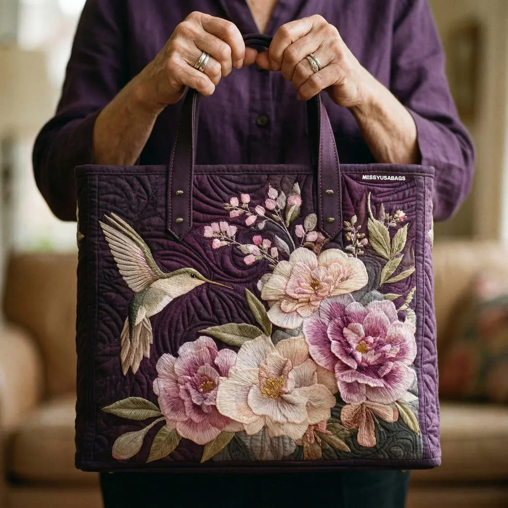 Artisanal Quilted Bag - Hummingbirds and Orchids 2