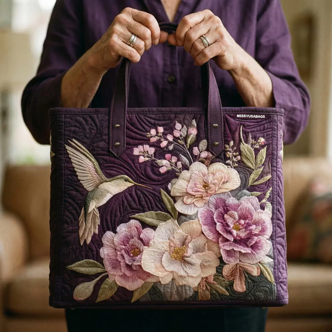 Artisanal Quilted Bag - Hummingbirds and Orchids 2