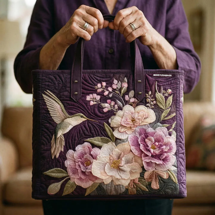 Artisanal Quilted Bag - Hummingbirds and Orchids 2