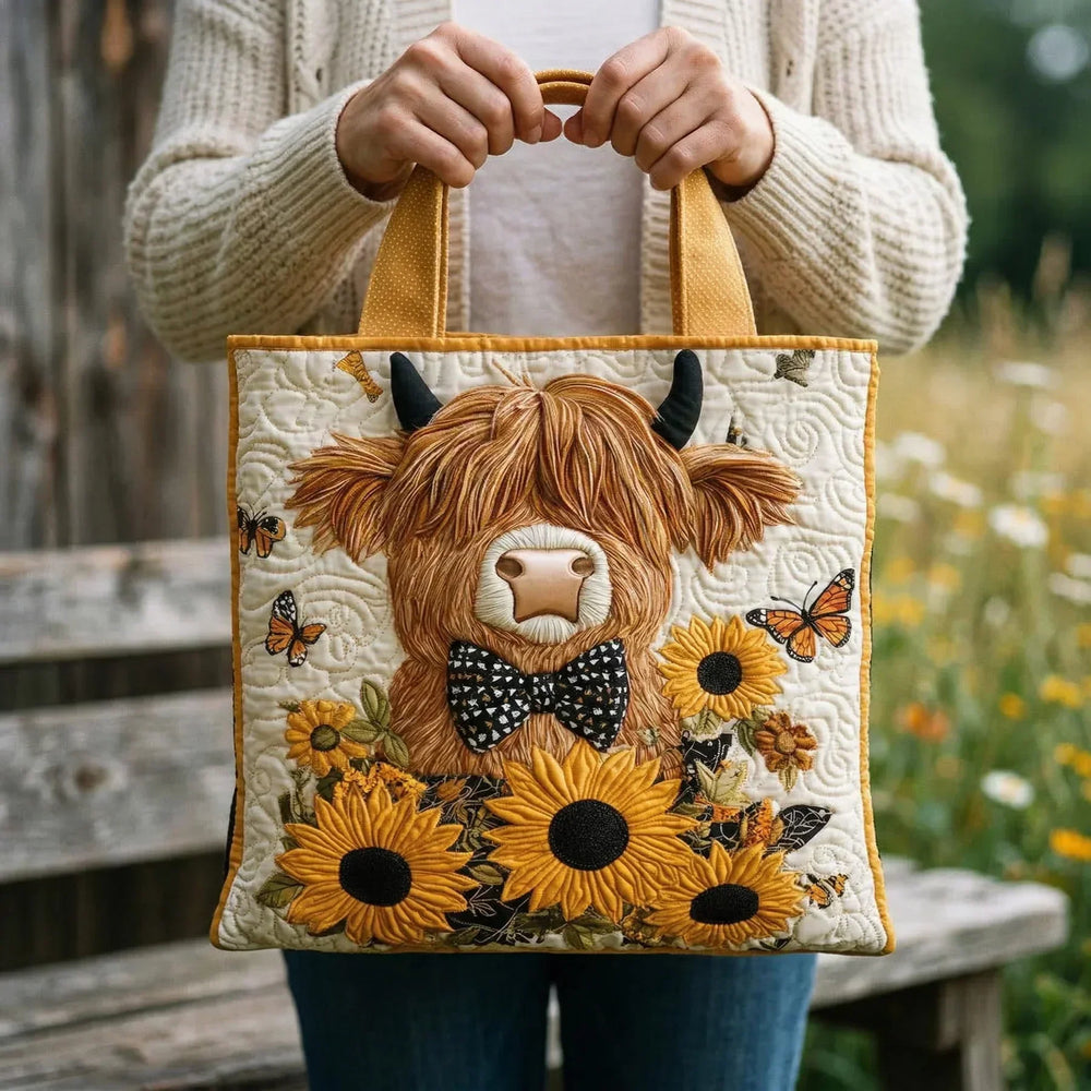 Quilted Bag - Highland Cow with Sunflowers 2