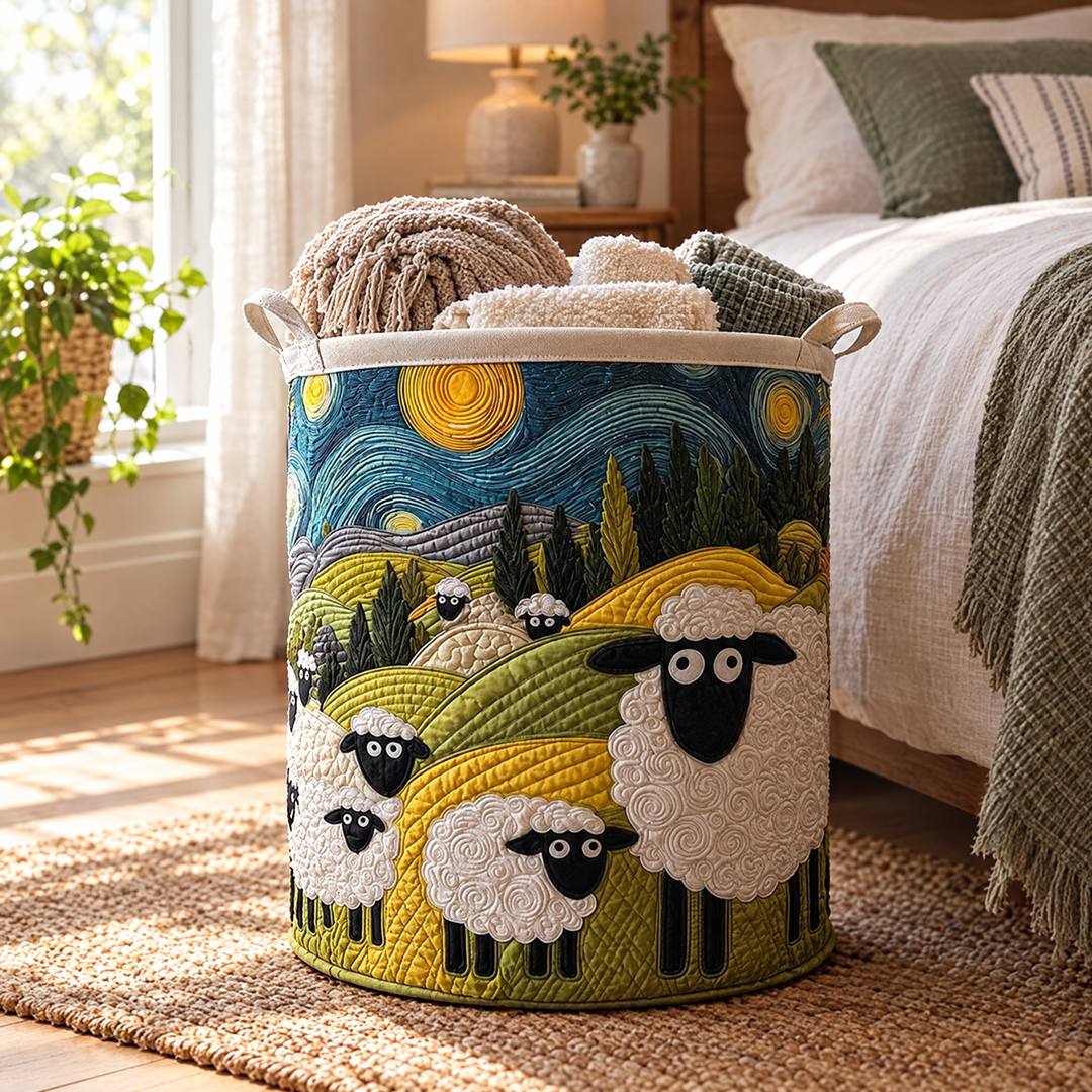 Lamb Meadow Quilted Laundry Basket 2