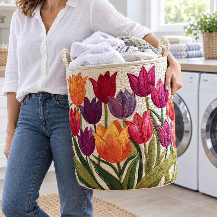 Tulip Joy Quilted Laundry Basket 4