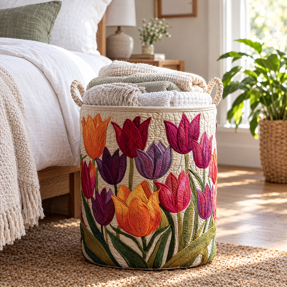 Tulip Joy Quilted Laundry Basket 2