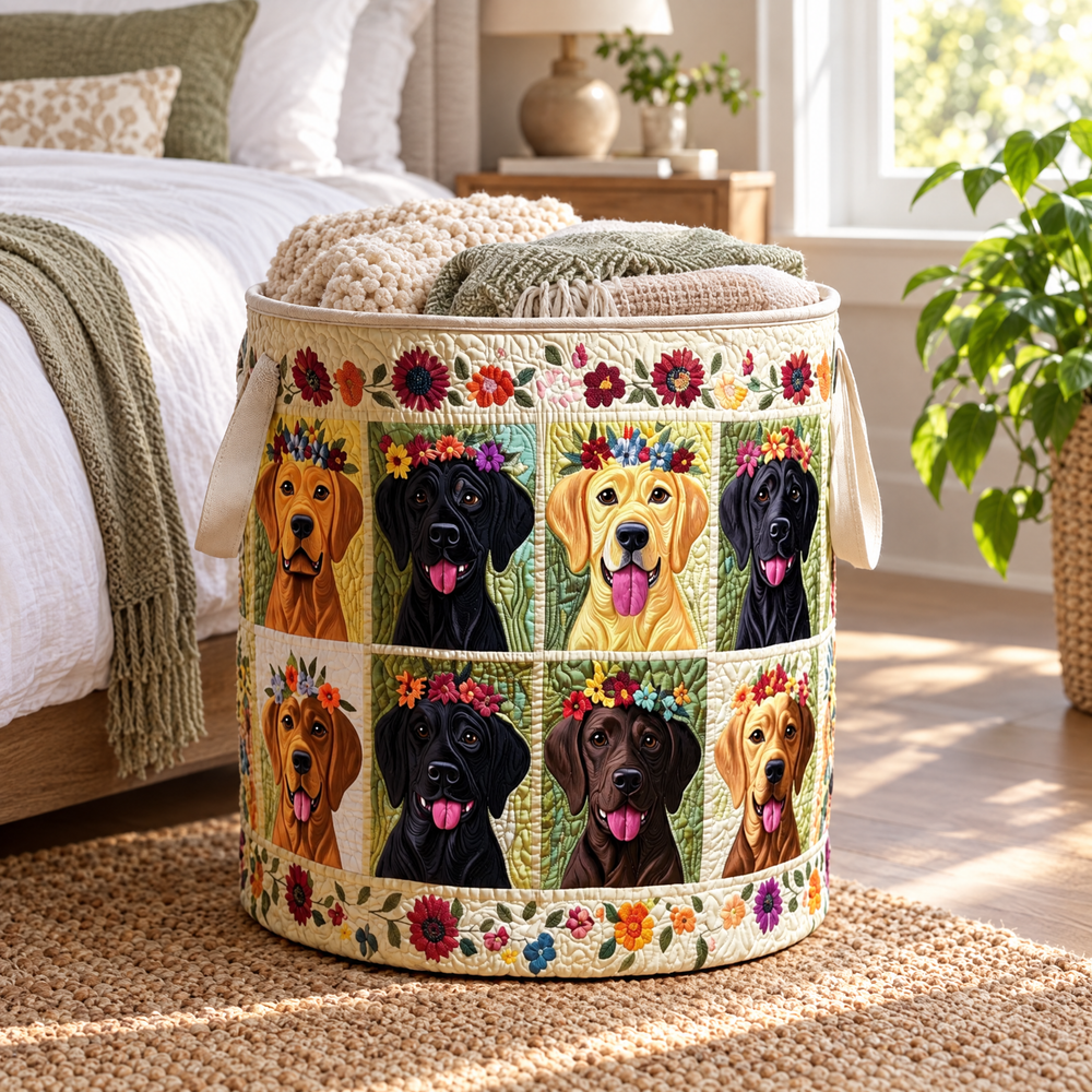 Labrador Quilted Laundry Basket 2