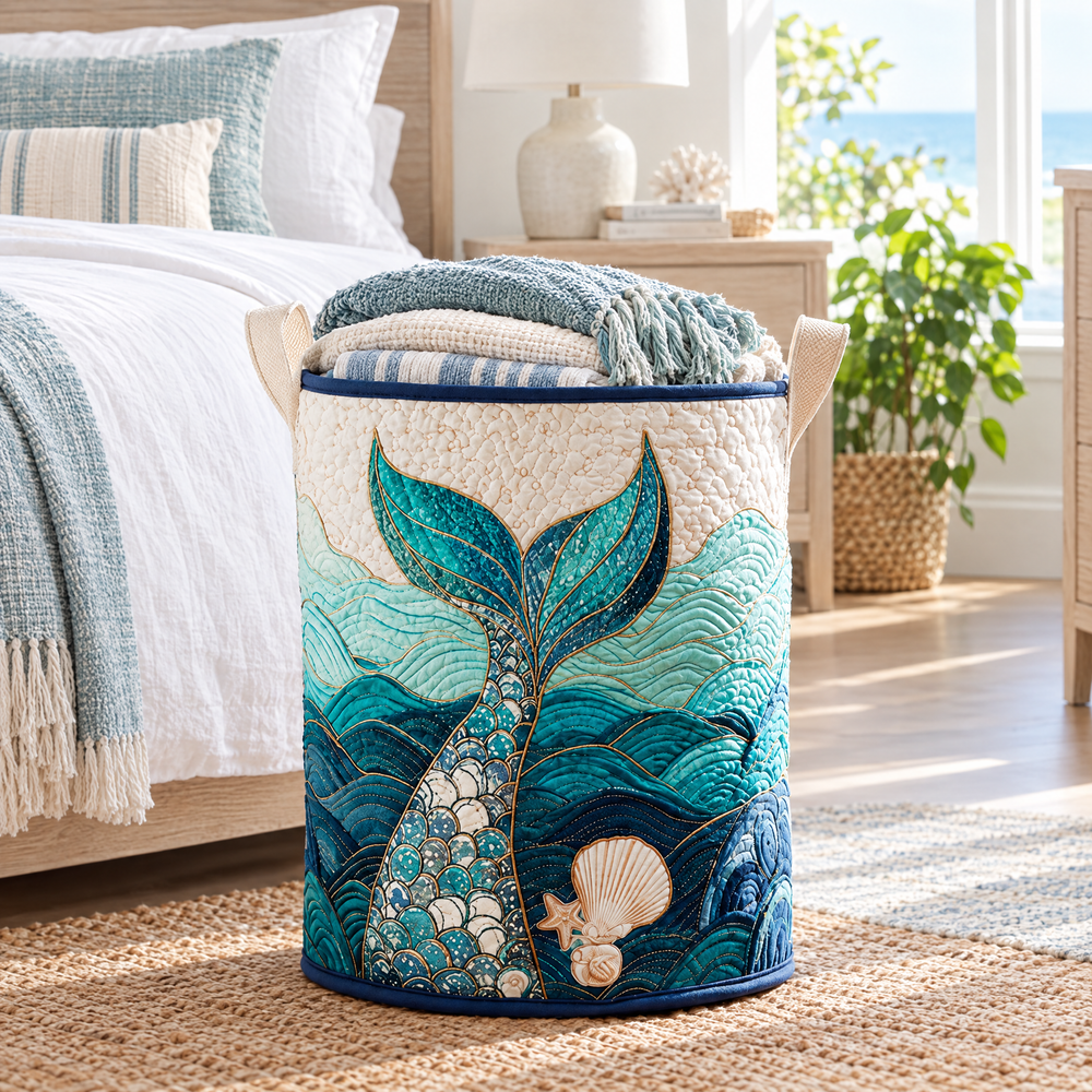 Mystic Stream Quilted Laundry Basket 2