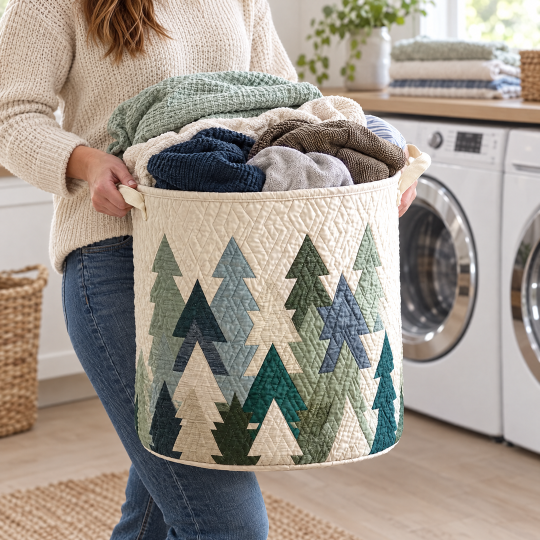 Christmas Trees Quilted Laundry Basket 2