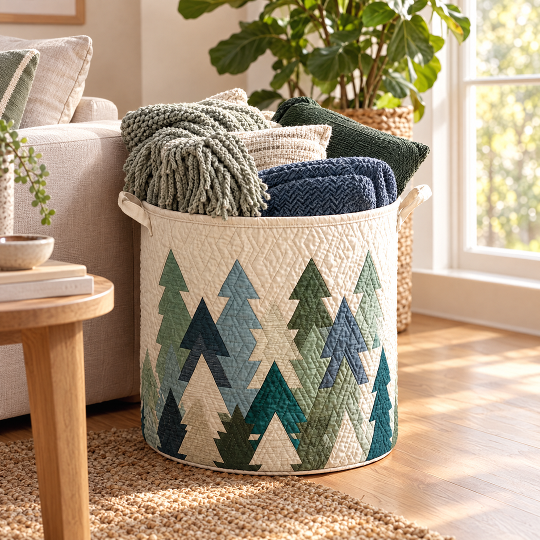 Christmas Trees Quilted Laundry Basket 3