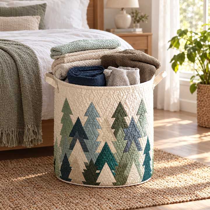 Christmas Trees Quilted Laundry Basket 4
